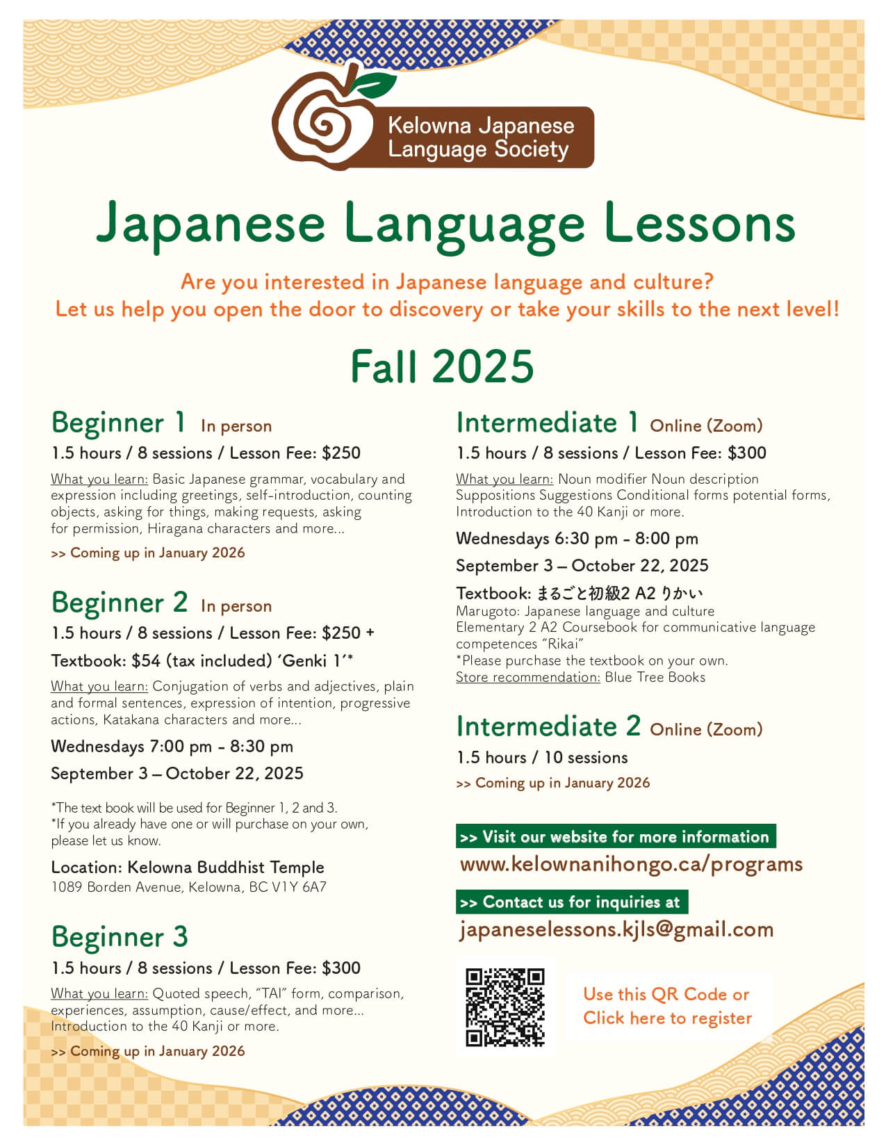 Japanese Language Lessons Kelowna Fall 2025