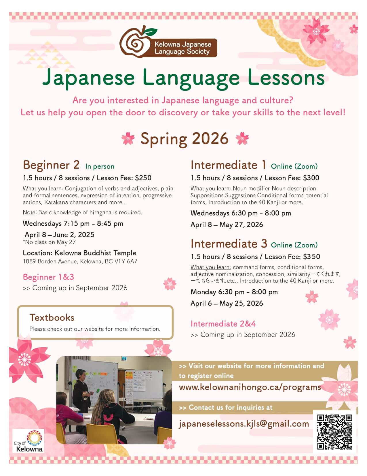 Kelowna Japanese Language Lessons Spring 2026